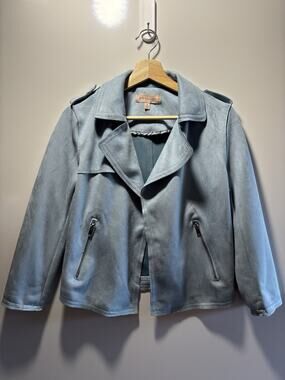Philosophy Republic Ice Blue Faux Suede Moto Western Open Front Jacket Sz Small
